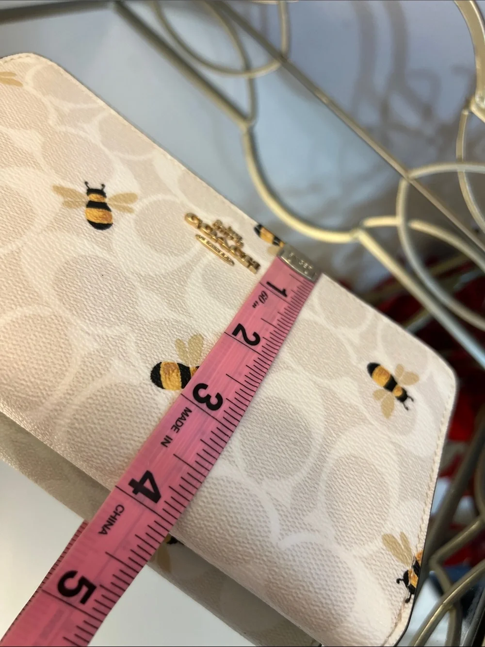 Coach Long Zip-Around / Accordion Wallet in Signature C Canvas with Bee Print